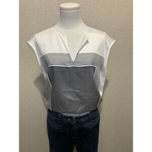 Ann Taylor, NWT, Sleeveless V-Neck Blouse, White And Navy, Size: M